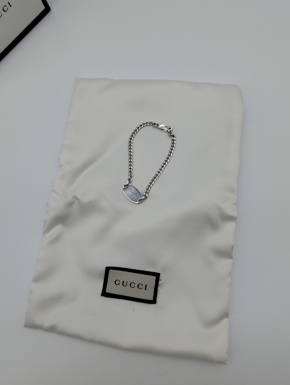 GUCCI Sterling Silver Logo Plate Bracelet AG925 Italy Chain Minimalist - Picture 6 of 12